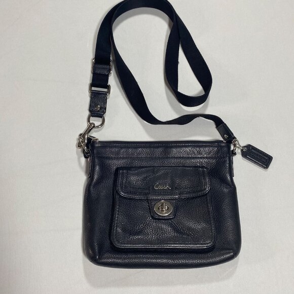 Coach Black Leather Crossbody Bag With Front Turn-Lock Pocket & Adjustable Strap - Picture 1 of 6